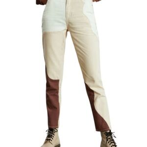 Pacsun Eco Tan & Brown Paneled Mom Jeans wear as western cowgirl jeans